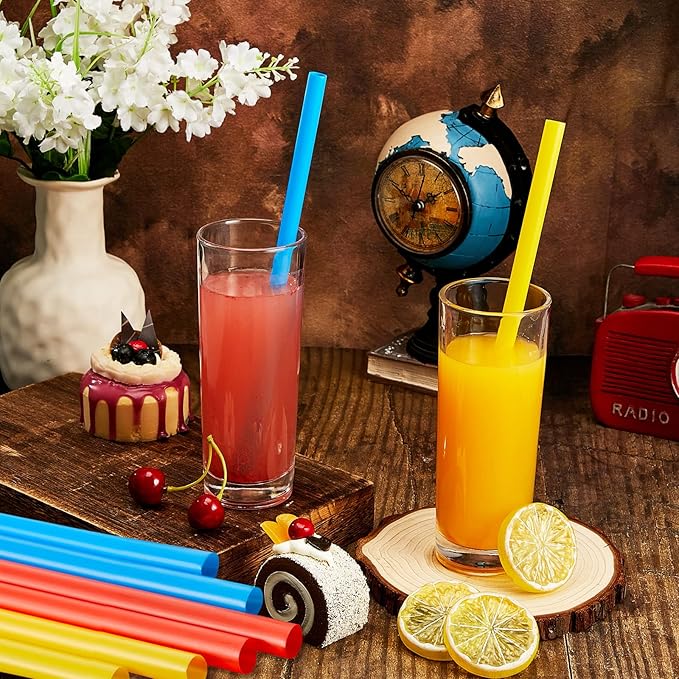 Tessco for you 3200 Pcs 9.84 Inch Jumbo Smoothie Straws Bulk Large Plastic Disposable Bubble Tea Straws Wide-Mouthed Individually Wrapped for Tall Homemade Milkshakes Drinking (Colorful)