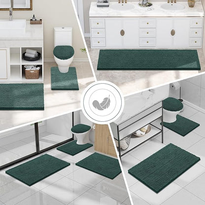 Smiry Luxury Chenille Toilet Rugs U-Shaped 20x20, Soft Absorbent Non-Slip Contour Bathroom Rugs for Toilet, Machine Washable Contoured Bath Mats, Green