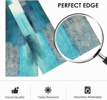 Emvency Farmhouse Table Runner, Modern Teal and Grey Abstract Art Painting for Kitchen Coffee Table Family Dinners Holiday Parties Wedding Events Decor(13x60 inch)