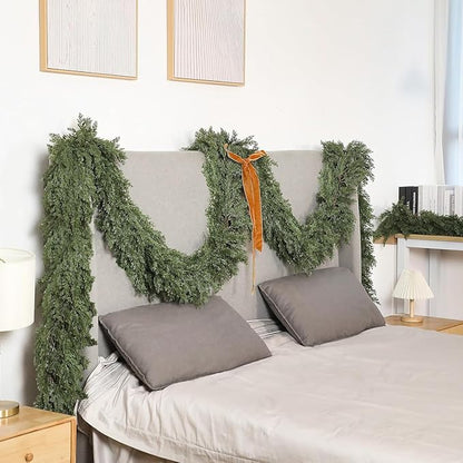 Jutom 1 Pcs 12 ft Thick Christmas Cedar Garland Artificial Realistic Soft and Flexible Full Faux Green Cedar Pine Garland for Home Indoor Xmas Holiday Mantle Fireplace Party Decoration