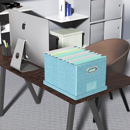 2 Pack File Storage Organizer - Portable Filing Box with Lid, Fits Letter/Legal File Folders, Light-blue