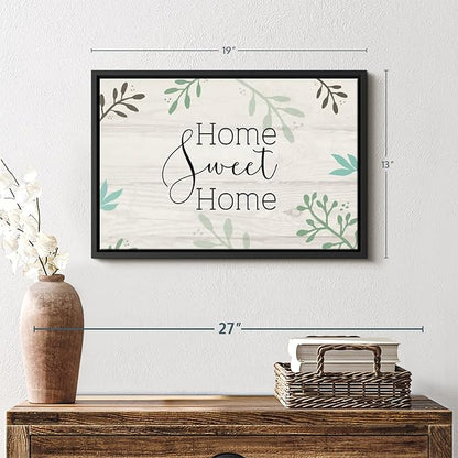 Elephant Stock Home Sweet Home Foliage Wall Art - Horizontal Floating Framed Canvas - 1-Piece Living Room Wall Decor - Leaf Digital Art Canvas Print - Beige and Black Decor for Wall by Susan Jill - 19" X 13"