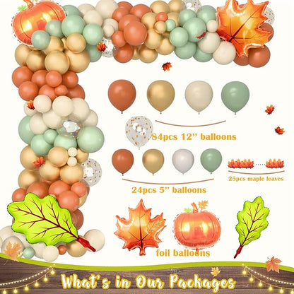 Thanksgivng Party Decorations Kit, Fall Give Thanks Party Supplies, Autumn Fall Pumpkin Backdrop Balloon Garland Maple Leaves Toppers Backdrop Tablecloth for Thanksgiving Party Decorations Set