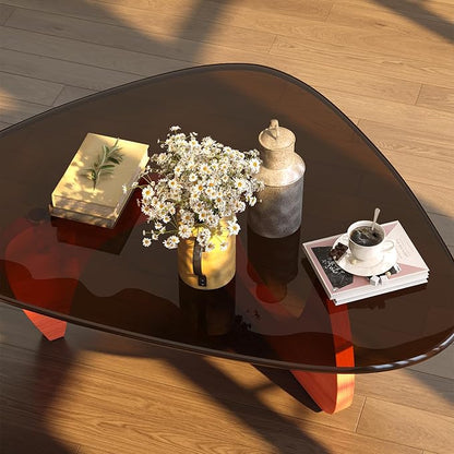 Coffee Table for Living Room Mid Century Modern Center Small Table with Glass Top and Wood, Walnut Brown(36 Inch)