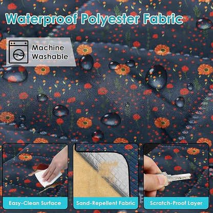 Waterproof Picnic Outdoor Blanket, 79" x 59" Sandproof Foldable Large Picnic Blanket for Beach, Camping, Park, Travel, Concert, Great Gift for Families and Couples (Midnight Flowers)