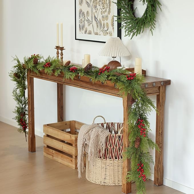 MIZII Christmas Garlands 6 Feet Artificial Pine Garland with Pinecone Berries Faux Greenery Garland Christmas Decorations for Xmas Fireplace Mantle Home Decor Indoor Outdoor (Pine Mix)