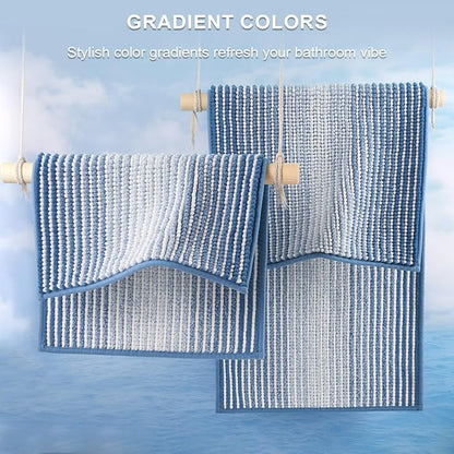 BSICPRO Bathroom Rugs and Mats Sets, 2 Piece Thick Absorbent Chenille Bath Mat Rug Set Non Slip, Soft Shaggy Bath Room Floor Mats for Bathroom, Machine Washable (Sky Blue, 24" x 70" Plus 20" x 32")