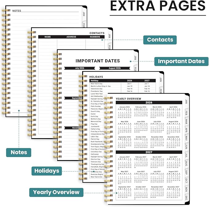 2026 Planner, Weekly and Monthly Planner for Women, Jan 2026 - Dec 2026 Pretty 2026 Calendar Planner with Monthly Tabs, Inner Pocket, Spiral Binding, Perfect for Office Home School - 6.3" x 8.5", Cactus Garden