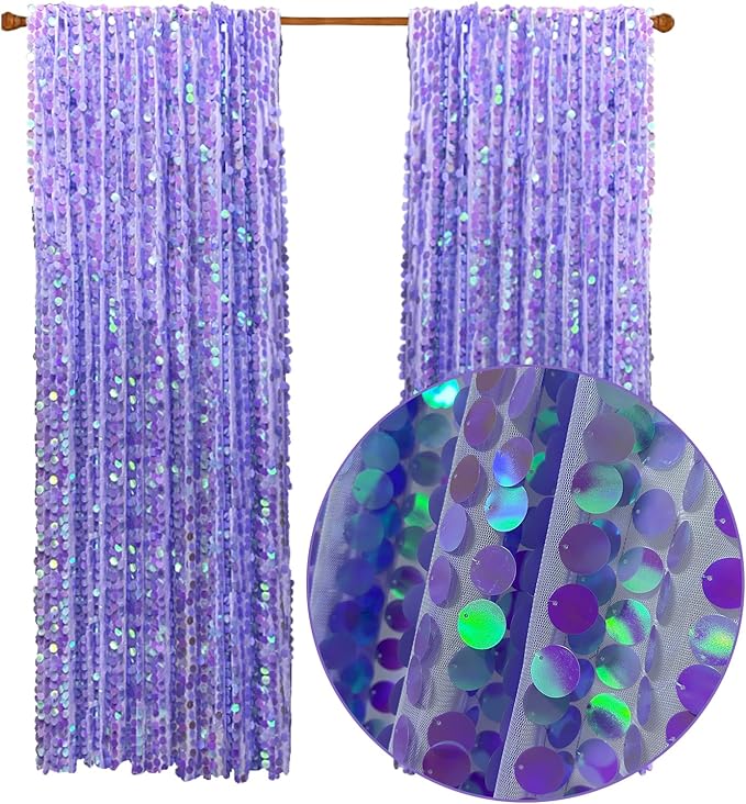 Big Sequin Backdrop Curtains, Sequin Fabric Photography Backdrop, Shimmer Photo Backdrop Payette Sequins Curtain Panels for Wedding Party Christmas Decor - 9x9FT, Iridescent Purple