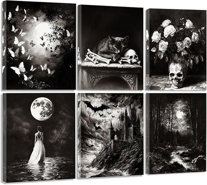 Framed Dark Academia Wall Art, Victorian Gothic Wall Art, Creepy Dark Moody Decor Aesthetic Decor for Bedroom Living Room Gallery Home (Framed, 8x10in, Set of 6, Ready to Hang)
