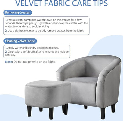 Yaheetech Accent Chair with Foot Rest, Mid Century Modern Upholstered Soft Barrel Chair Comfy Fabric Armchair and Footrest Set for Living Room/Bedroom/Reading Room, Gray, 2pcs