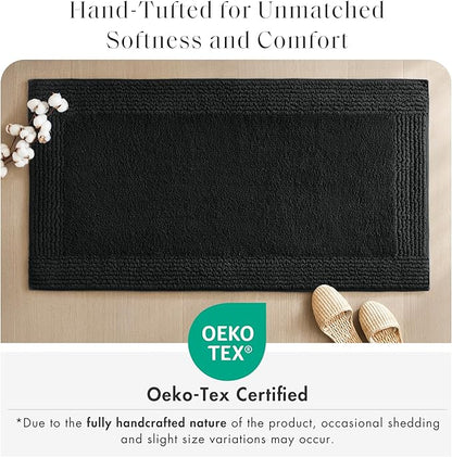 Madison Park Splendor Reversible 100% Cotton Tufted Bathroom Rug-3000 GSM Hotel Quality Luxurious Plush Medium Pile Bath Mat Absorbent, Quick Dry, Shower Room Décor, 24x72 Black