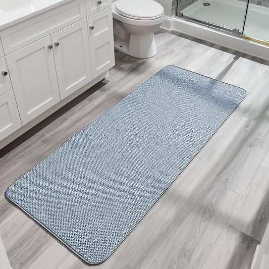 Bath Mat,Ultra Thin Bathroom Runner Rugs,Large Bath Mats for Bathroom,Quick Dry,Non-Slip,Machine Washable,Low Pile,Bath Rug,Shower Outside,Sink,Home Decor Accessories.Blue,3'x4'(36x48inch)