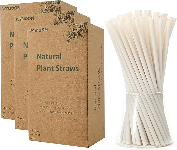 Biodegradable Straws made of Natural Plant | 600 PCS 7.8'' Compostable Eco-Friendly Drinking Straws Disposable | Durable for Hot & Cold Drinks