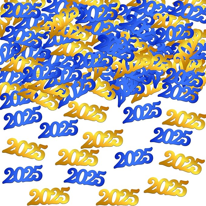 KatchOn, Blue and Gold 2025 Graduation Confetti - Pack of 500 | 2025 Grad Confetti for Blue and Gold Graduation Decorations 2025 | Class of 2025 Decoration, Prom Decorations 2025