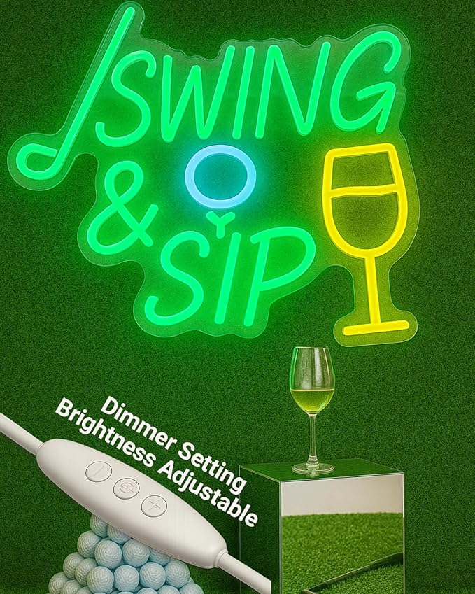 SWING & SIP Neon Sign for Golf Lovers, LED Wall Light for Home Bar, Office, Lounge, Party Decor, Golf Simulator Room Tournament After-Party, Man Cave Gift for Golfer Friends