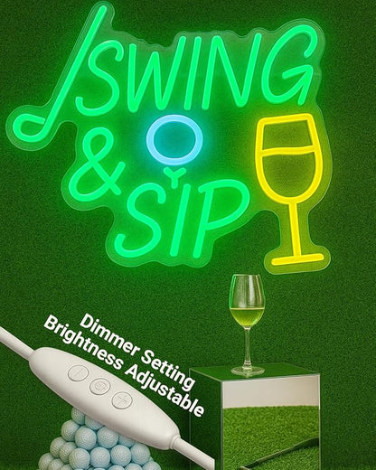 SWING & SIP Neon Sign for Golf Lovers, LED Wall Light for Home Bar, Office, Lounge, Party Decor, Golf Simulator Room Tournament After-Party, Man Cave Gift for Golfer Friends