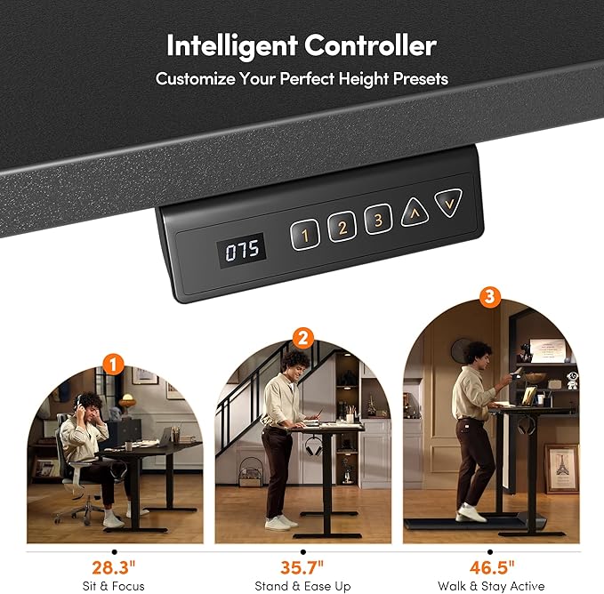 FEZIBO 40 x 24 Inchs Electric Standing Desk, Height Adjustable, Sit Stand Up, Computer Office Desk with Splice Board, Black Frame/Black Top