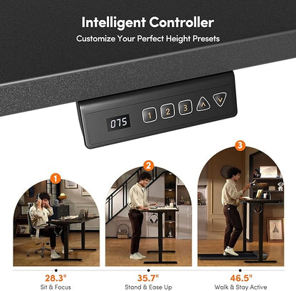 FEZIBO 55 x 24 Inchs Electric Standing Desk, Height Adjustable, Sit Stand Up, Computer Office Desk with Splice Board, Black Frame/Black Top