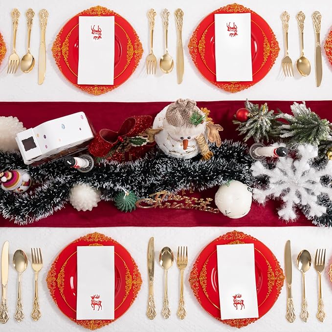 50 Pack Christmas Deer Paper Napkins - Christmas Red Dinner Napkins - Cloth-like Disposable Hand Towels for Xmas Holiday Table Bathroom Decor Party