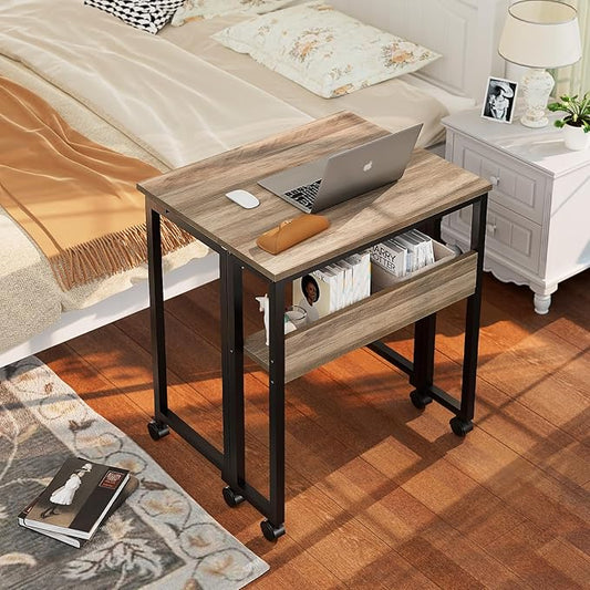 GreenForest Folding Desk Small Rolling Desk with Storage Shelf,31.5 inch Foldable Computer Desk with Wheels for Small Space,Easy Assembly,Grey Wash
