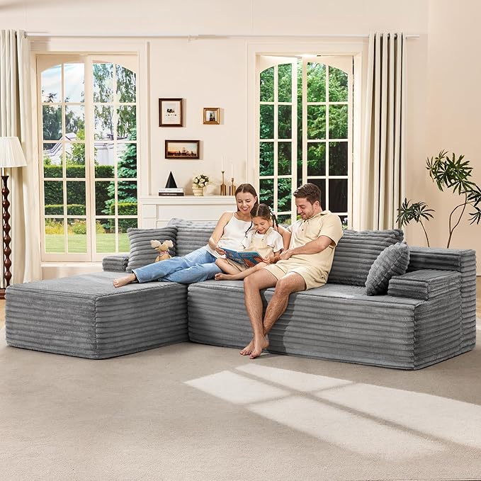 Hobestluk Modular Sectional Sofa Couches L-Shape Couch 3 Seat Modular Sofa Memory Foam Sectional Couches for Living Room, Cloud Couch with Oversized Chaise (Left Facing)