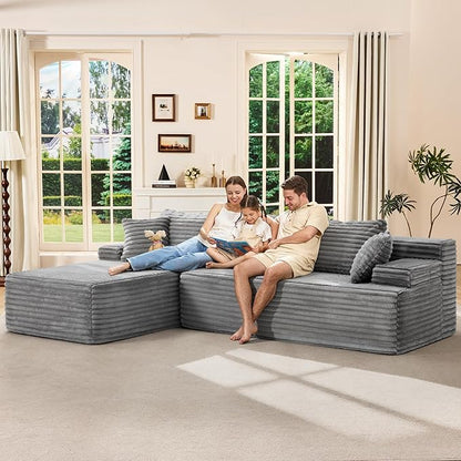 Hobestluk Modular Sectional Sofa Couches L-Shape Couch 3 Seat Modular Sofa Memory Foam Sectional Couches for Living Room, Cloud Couch with Oversized Chaise (Left Facing)