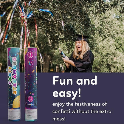No Mess Streamer Confetti Cannon Party Poppers | 6 Pack | Multicolor Streamers | Glitter Bomb Confetti Shooters | Decoration for Birthday, Wedding | Launches 25 ft | 12 inch | TUR Party Supplies