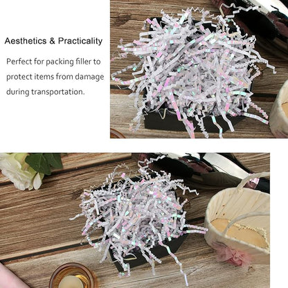 2 LB Crinkle Paper Shred Sparkly Diamond White Gift Basket Filler Birthdays Weddings Valentines Day Party Decorations