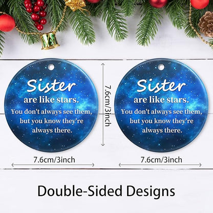 Sisters are Like Stars Christmas Ornament for Best Friend,Sister Friendship Gifts for Women Sisters Best Friends Bestie BBF,Ceramic Friendship Ornament Gift for Christmas Decoration Birthday Ideas