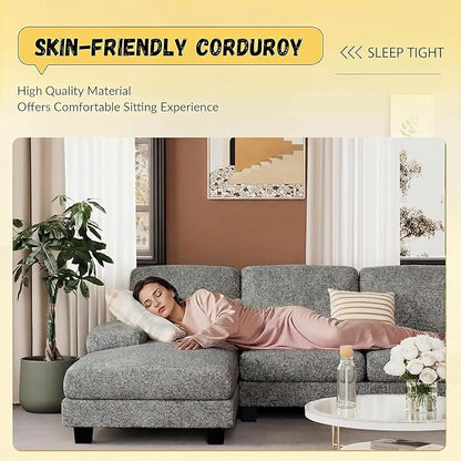 JUMMICO Sectional Couches for Living Room, U Shaped Couch with Chenille Fabric, 4 Seat Modern Sofa with Removable Pillows for Apartment and Small Space (Loop Yarn, Pearl Gray)