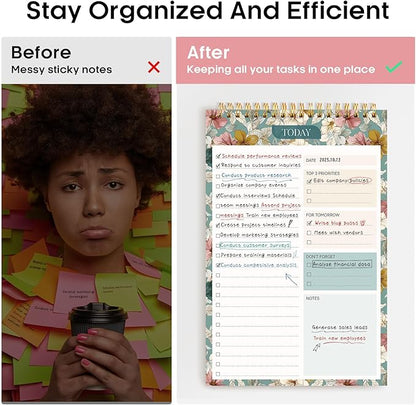 Taja To Do List Notepad - To Do List Notebook for Work with 52 Sheets, 9.8" x 6.5", Undated Daily Planner Perfect for Daily Tasks and Goal Setting, Notepad Suitable for Office, Home & School - Teal Petals