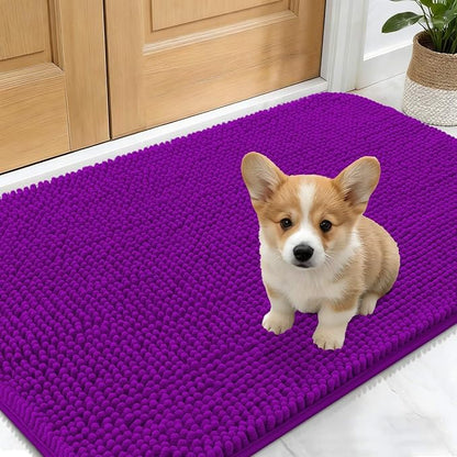 OLANLY Dog Door Mat for Muddy Paws 24x16, Absorbs Moisture and Dirt, Absorbent Non-Slip Washable Doormat, Quick Dry Chenille Mud Mat for Dogs, Entry Indoor Entryway Carpet for Inside Floor, Purple