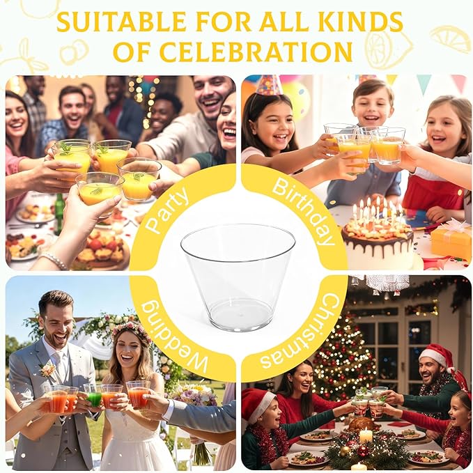 150 Pack Plastic Cups 9 oz Clear Plastic Cups for Cocktail Fancy Disposable Cup for Party Stemless Wine Glasses for Wedding Thanksgiving Christmas Party Graduation