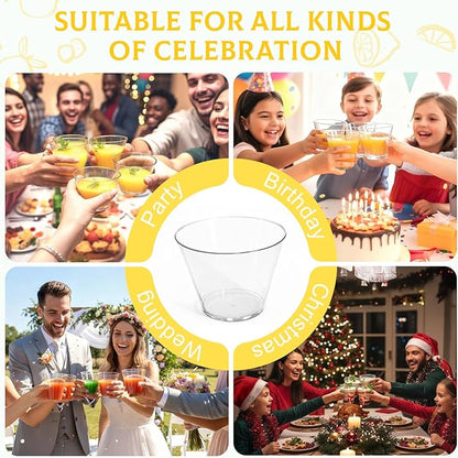 150 Pack Plastic Cups 9 oz Clear Plastic Cups for Cocktail Fancy Disposable Cup for Party Stemless Wine Glasses for Wedding Thanksgiving Christmas Party Graduation