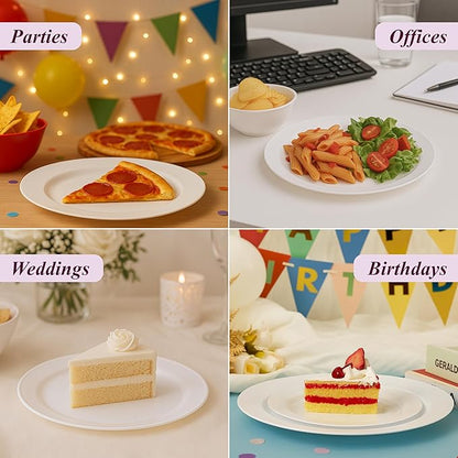 120 White Plastic Plates Disposable, Heavy Duty for Party - 60 Dinner Plates 10-Inch and 60 Salad Dessert Appetizer Plates 8-Inch, Hard Party Plate Elegant Holiday Parties, White Plates Disposable