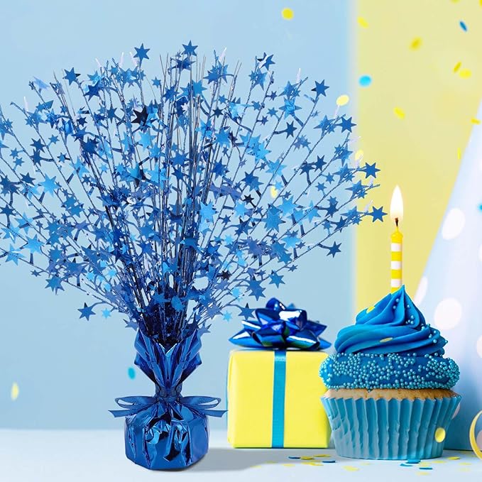 Crowye 18 Pcs Foil Spray Centerpiece Christmas Party Winter Star Table Decoration Burst Metallic Table Centerpieces for Birthday Party Season Holiday(Blue)