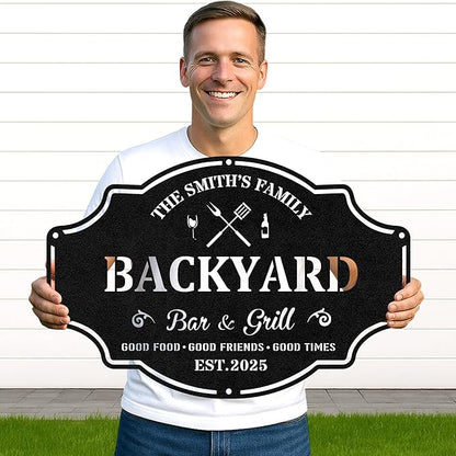 Rustic BBQ Grill Metal Sign, Custom Name Cut Wall Art for Outdoor Patio, Backyard Kitchen, Personalized Barbecue Decor