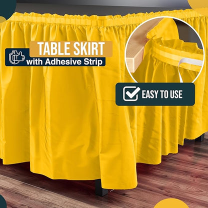 Exquisite Ruffle Table Skirt Yellow 6 Pack 14 Ft Long Table Skirts for Rectangle Tables 6ft Plus or Round Tables Skirts with Adhesive Strip for Gender Reveal Decor & Happy Birthday Parties