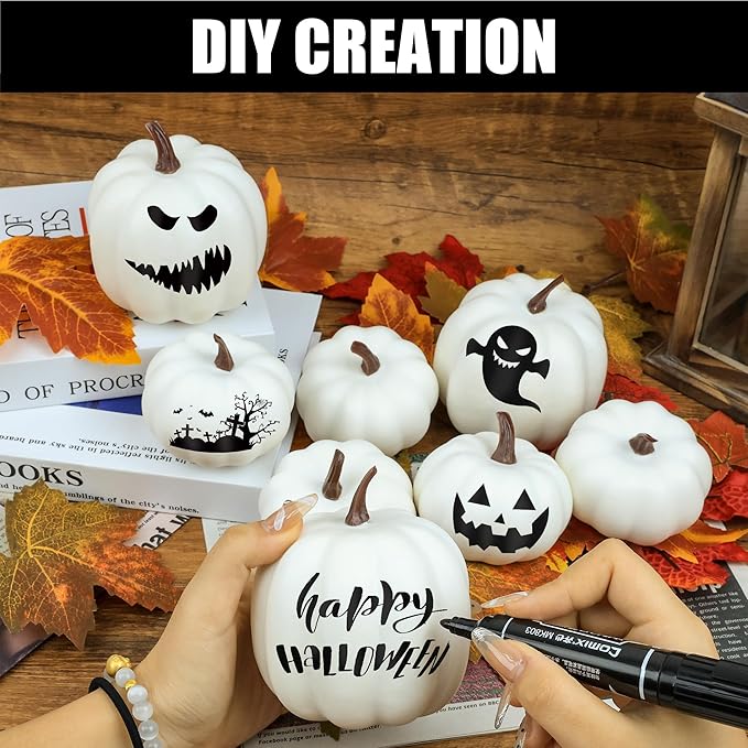 Artgar Pumpkin Decor - White Artificial Pumpkins - 8 PCS Foam Pumpkin Set for Fall Halloween Thanksgiving Harvest Holiday DIY Decor for Home Tabletop Mantel Decoration