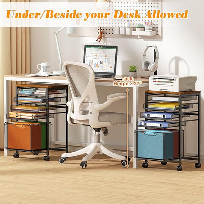 Rolling File Cart 5-Tier, Under Desk Cabinet with Sliding Metal Mesh Trays for Binder Storage, Utility Cart Printer Stand with Wheels for Letter-Size File Storage, for Office & Homeschool Organization
