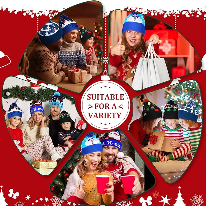 Vicenpal 6 Pcs Christmas Knitted Hat Xmas Beanie Hat Bulk Crochet Knit Cap Set Printed Wool Bulk