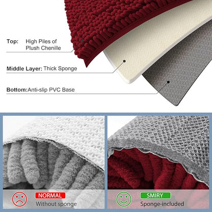 Smiry Luxury Chenille Toilet Rugs U-Shaped 24x20, Soft Absorbent Non-Slip Contour Bathroom Rugs for Toilet, Machine Washable Contoured Bath Mats, Red
