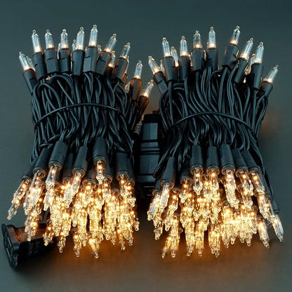 YULETIME 200 Clear Christmas Lights with Black Wire, Pack of 2 Strands of 21 ft 100 Count UL Certified Incandescent Mini String Light (Clear - Black Wire)