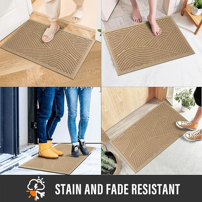 Sturdy Front Door Mat, Absorbent Muddy Dirt Resist Welcome Door Mats Outdoor Indoor, Stain and Fade Resistant, Non-Slip Backing Entry Mat Low Profile Doormat for Entryway, 47×32, Beige