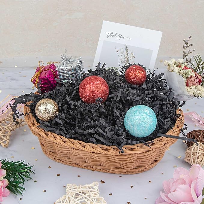 Caleihd 1/2 LB Crinkle Cut Paper Shredded Filler Paper for Gift Baskets Gift Box Confetti Shreds Decoration Stuffing for Birthday, Weddings, Anniversaries, Christmas Wrapping Black