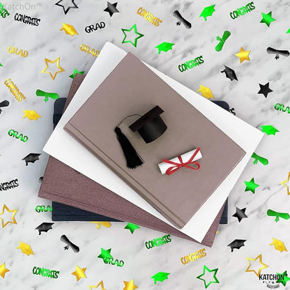 Katchon, Congrats Grad Confetti 2025 - Pack Of 1000 | Green And Gold Graduation Decorations 2025 | Graduation Confetti | Grad Table Decorations 2025