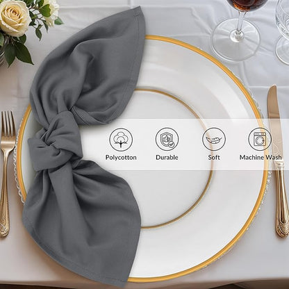 Zoyer Cloth Napkins Set of 12, 18x18 Inches Cotton Enrich Napkins Cloth ‎Washable, Soft & Durable Dinner Napkins for Parties, Wedding, Christmas, ‎Thanksgiving & Everyday Use - Charcoal Grey