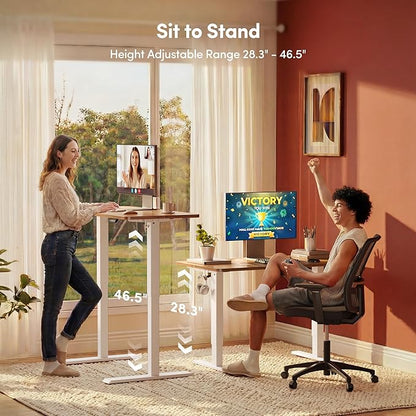 FEZIBO Electric Standing Desk, 55 x 28 Inches Height Adjustable, Sit Stand Up, Computer Home Office Desk with Splice Board (Light Rustic)