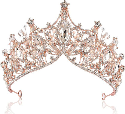 COCIDE Rose Gold Tiara and Crown for Women Crystal Headband for Girls Mermaid Queen Head Band Princess Hair Accessories for Birthday Party Bride Wedding Prom Halloween Costume Cosplay
